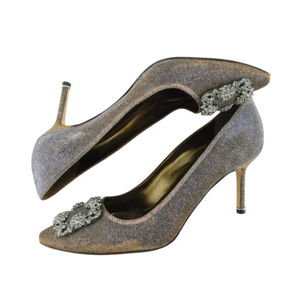 MANOLO BLAHNIK Dazzling Shimmer Champagne Hangisi Crystal Heel Pumps 40 - Picture 6 of 10